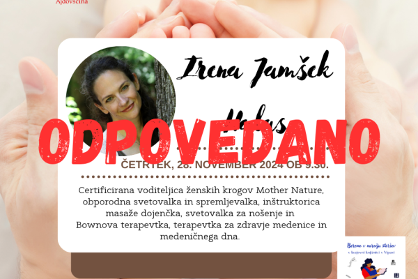 ODPOVEDANO Predavanje Irene Jamšek Halas